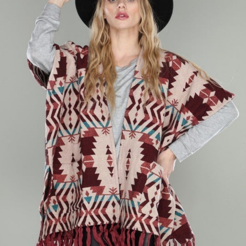 Southwest print poncho with pocket. NWOT